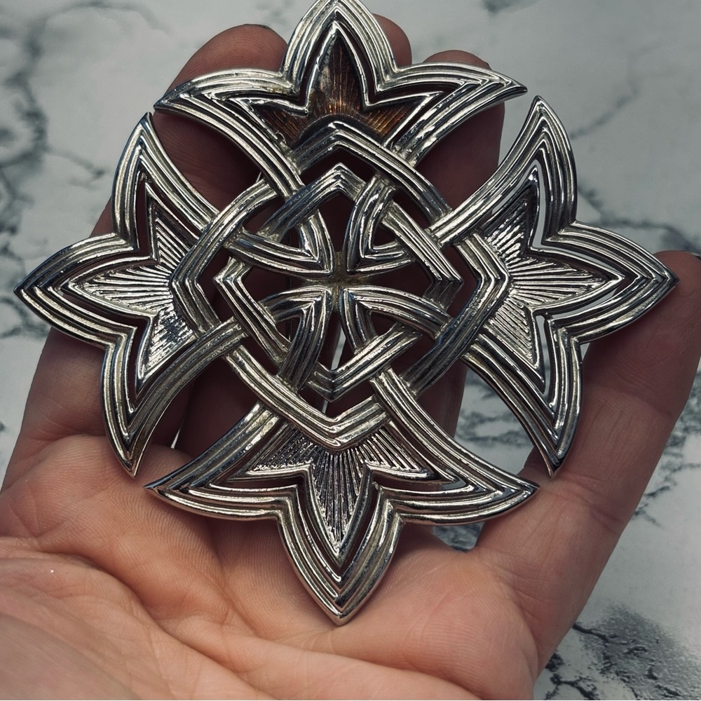 Mid Century Modern Jomaz Intricate Silver Celtic Knot Brooch or Pendant
